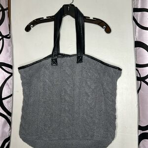 BRAIDED CABLE KNIT TOTE BAG-GRAY